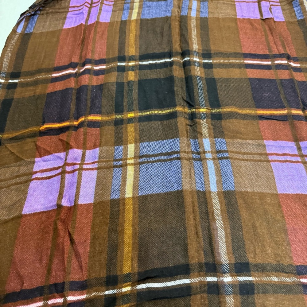 Vera Bradley Cozy Plaid Pattern Scarf Brown Purple Lightweight Wrap Raw Edge - Picture 5 of 8